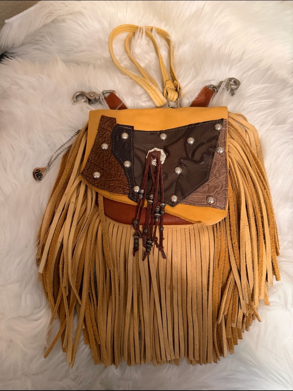 Adorable and convertible Patchwork and fringe Cowhide Small Crossbody Bag